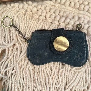 Shih leather wristlet key chain wallet blue brass